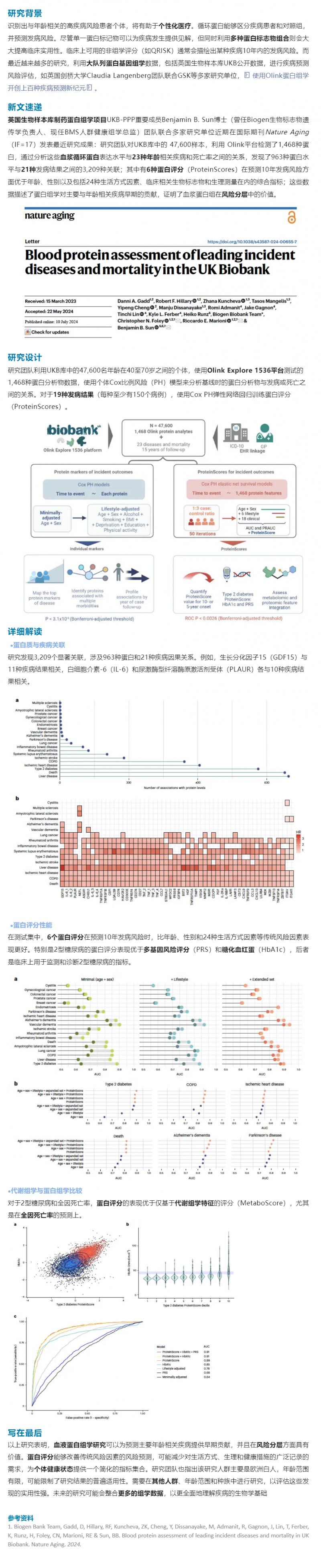 Nature Aging|Olink 蛋白组学助力 UKB 大队列更优预测多疾病风险