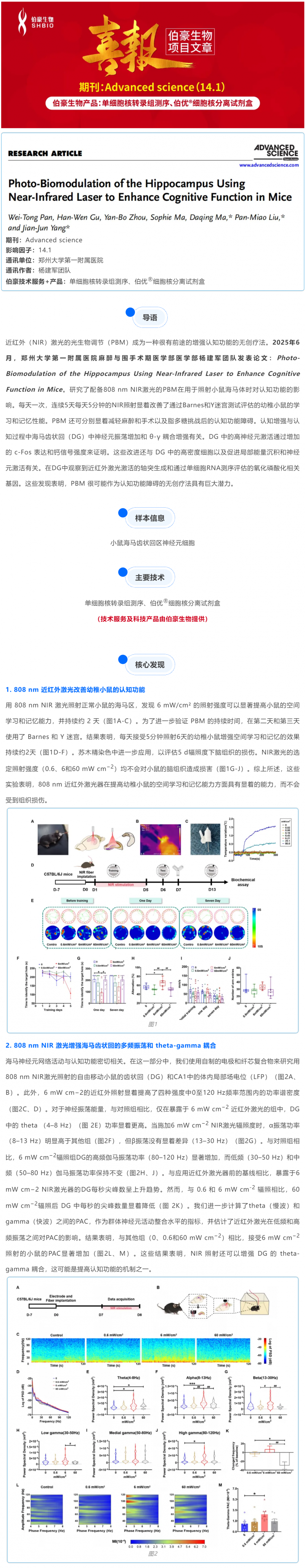 单细胞项目文章 | 近红外激光增强小鼠海马认知功能的光生物调节 1