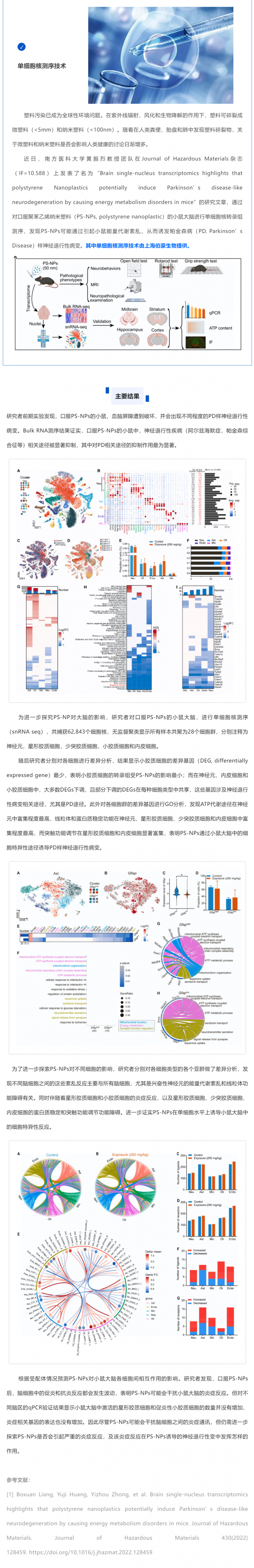项目文章_九游平台官网单细胞核测序助力发现纳米塑料诱发帕金森样神经退行性病变