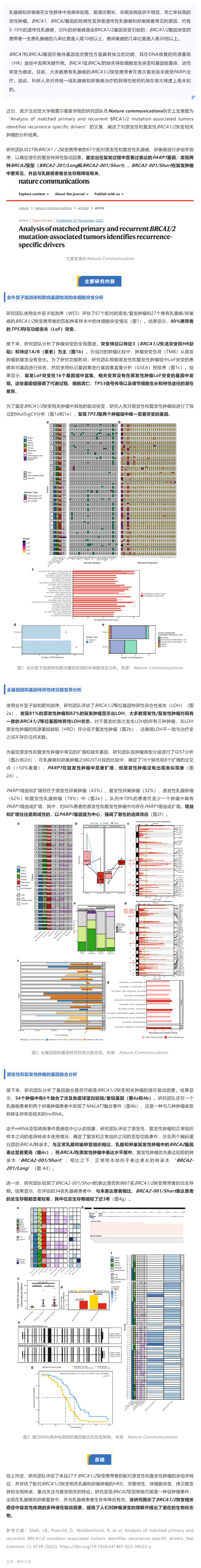Nat Commun _ 乳腺癌和卵巢癌 BRCA1_2 基因突变多组学测序，揭示肿瘤复发的潜在驱动因素